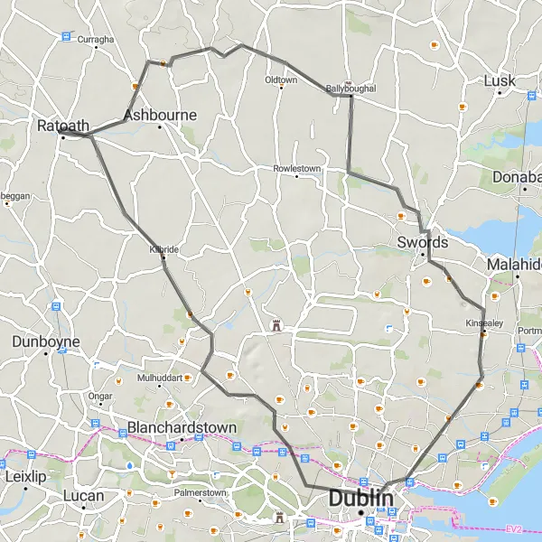 Map miniature of "Ratoath to Sword via Kilbride" cycling inspiration in Eastern and Midland, Ireland. Generated by Tarmacs.app cycling route planner