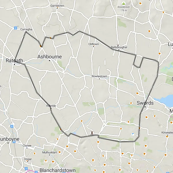 Map miniature of "Curragha Circuit" cycling inspiration in Eastern and Midland, Ireland. Generated by Tarmacs.app cycling route planner