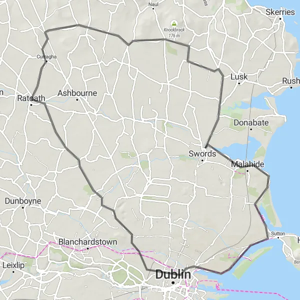 Map miniature of "Ratoath to Kilbride" cycling inspiration in Eastern and Midland, Ireland. Generated by Tarmacs.app cycling route planner