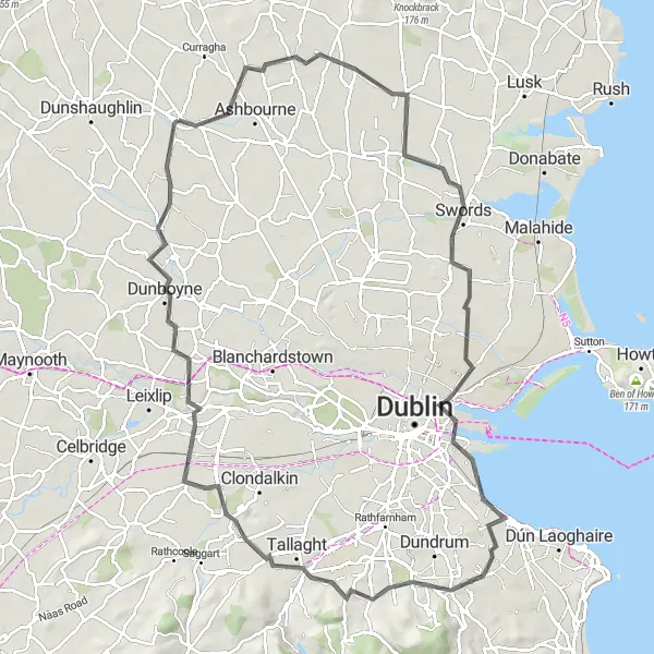 Map miniature of "Ratoath to Lucan Adventure" cycling inspiration in Eastern and Midland, Ireland. Generated by Tarmacs.app cycling route planner