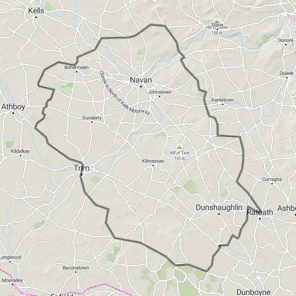 Map miniature of "Ratoath to Donaghpatrick" cycling inspiration in Eastern and Midland, Ireland. Generated by Tarmacs.app cycling route planner