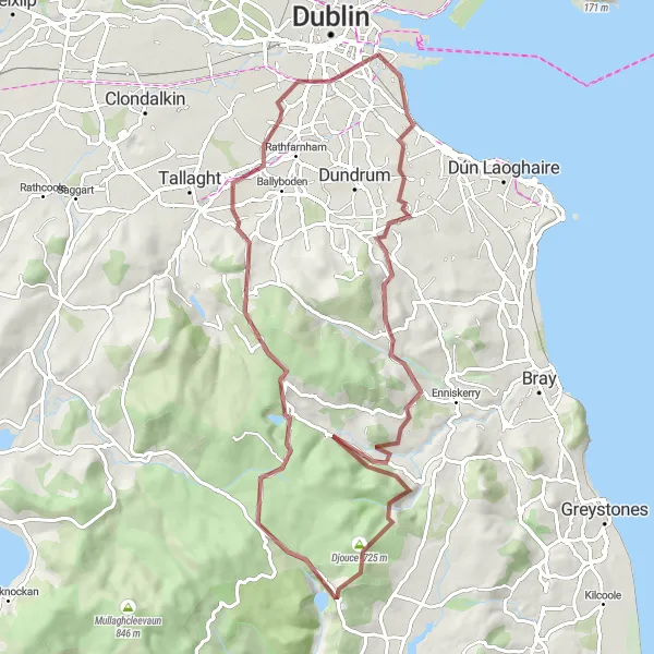 Map miniature of "Explore Dublin's Countryside on Gravel" cycling inspiration in Eastern and Midland, Ireland. Generated by Tarmacs.app cycling route planner