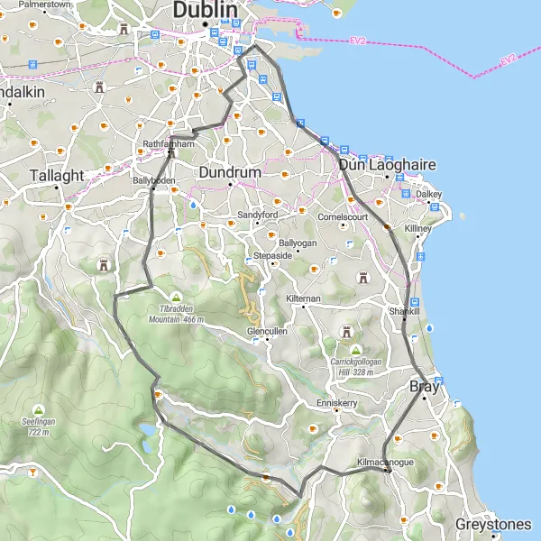 Map miniature of "Dublin Bay and Wicklow Mountains Adventure" cycling inspiration in Eastern and Midland, Ireland. Generated by Tarmacs.app cycling route planner