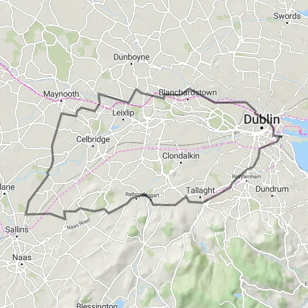Map miniature of "Ringsend to Rathfarnham Loop" cycling inspiration in Eastern and Midland, Ireland. Generated by Tarmacs.app cycling route planner