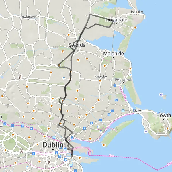 Map miniature of "Dublin Loop: Historic Suburbs and Coastal Beauty" cycling inspiration in Eastern and Midland, Ireland. Generated by Tarmacs.app cycling route planner