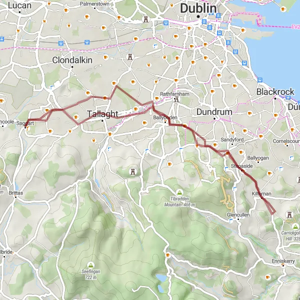 Map miniature of "South Dublin Gravel Adventure" cycling inspiration in Eastern and Midland, Ireland. Generated by Tarmacs.app cycling route planner