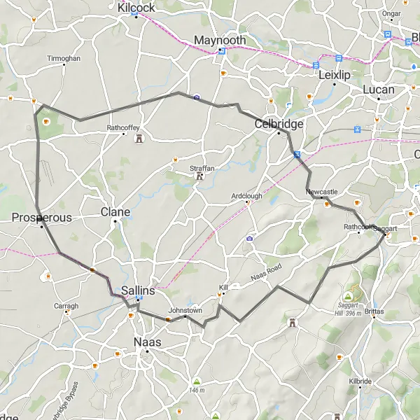 Map miniature of "Historical Kildare Road Tour" cycling inspiration in Eastern and Midland, Ireland. Generated by Tarmacs.app cycling route planner