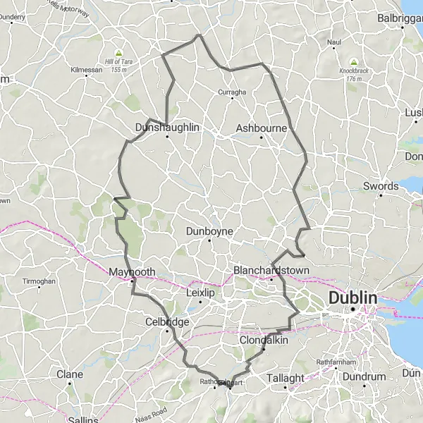 Map miniature of "Saggart to Garristown Loop" cycling inspiration in Eastern and Midland, Ireland. Generated by Tarmacs.app cycling route planner