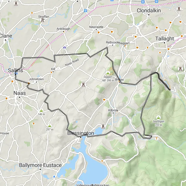 Map miniature of "Sallins to Eadestown Loop" cycling inspiration in Eastern and Midland, Ireland. Generated by Tarmacs.app cycling route planner