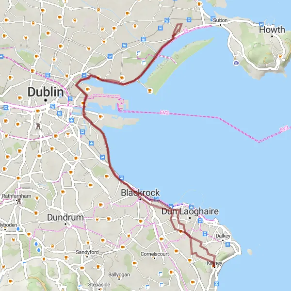 Map miniature of "Coastal Gravel Ride: Killiney Hill to Sallynoggin" cycling inspiration in Eastern and Midland, Ireland. Generated by Tarmacs.app cycling route planner