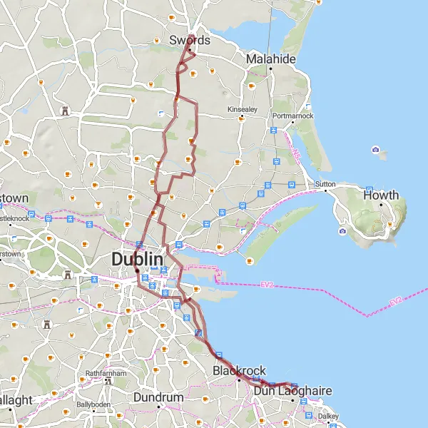Map miniature of "Coastal Charm and Gravel Adventures" cycling inspiration in Eastern and Midland, Ireland. Generated by Tarmacs.app cycling route planner