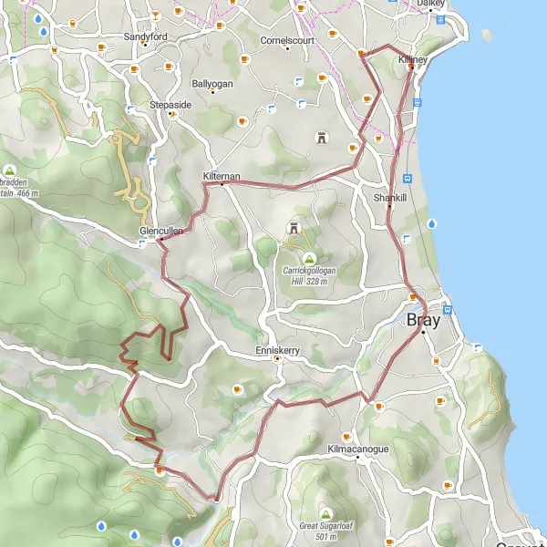 Map miniature of "Gravel Grind through the Mountains" cycling inspiration in Eastern and Midland, Ireland. Generated by Tarmacs.app cycling route planner