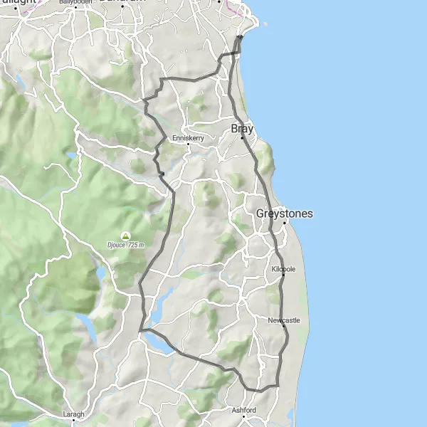 Map miniature of "The Ultimate Road Cycling Challenge" cycling inspiration in Eastern and Midland, Ireland. Generated by Tarmacs.app cycling route planner