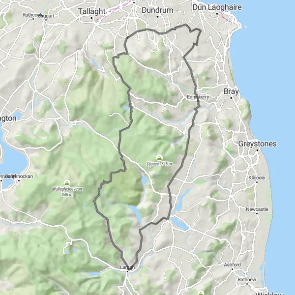 Map miniature of "Challenging Road Cycling Loop: Cornelscourt to Foxrock" cycling inspiration in Eastern and Midland, Ireland. Generated by Tarmacs.app cycling route planner