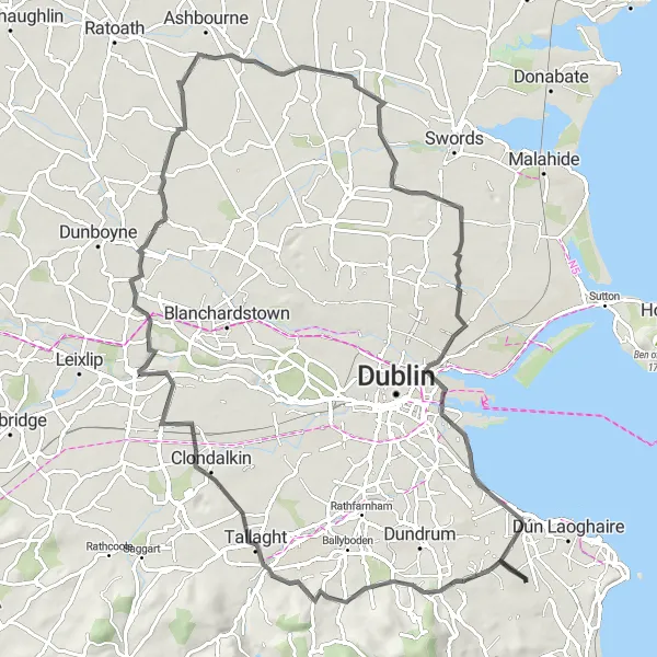 Map miniature of "Leopardstown to Booterstown Loop" cycling inspiration in Eastern and Midland, Ireland. Generated by Tarmacs.app cycling route planner