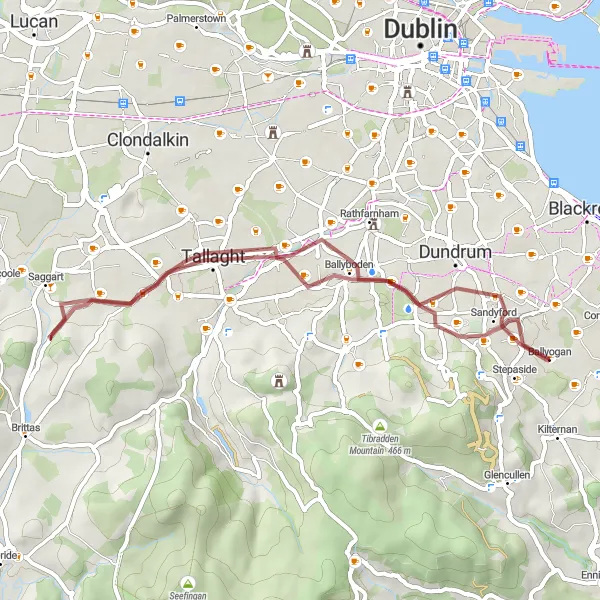 Map miniature of "Gravel Adventure" cycling inspiration in Eastern and Midland, Ireland. Generated by Tarmacs.app cycling route planner