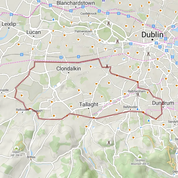 Map miniature of "Rathfarnham Gravel Adventure" cycling inspiration in Eastern and Midland, Ireland. Generated by Tarmacs.app cycling route planner