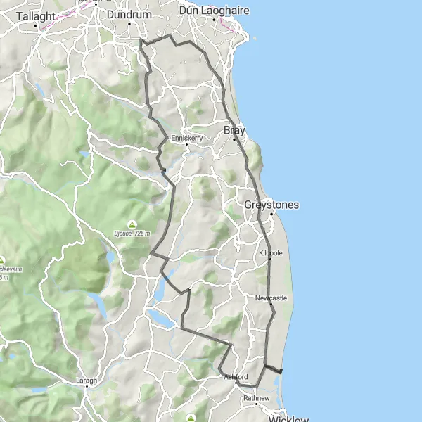 Map miniature of "The Glencullen Adventure" cycling inspiration in Eastern and Midland, Ireland. Generated by Tarmacs.app cycling route planner