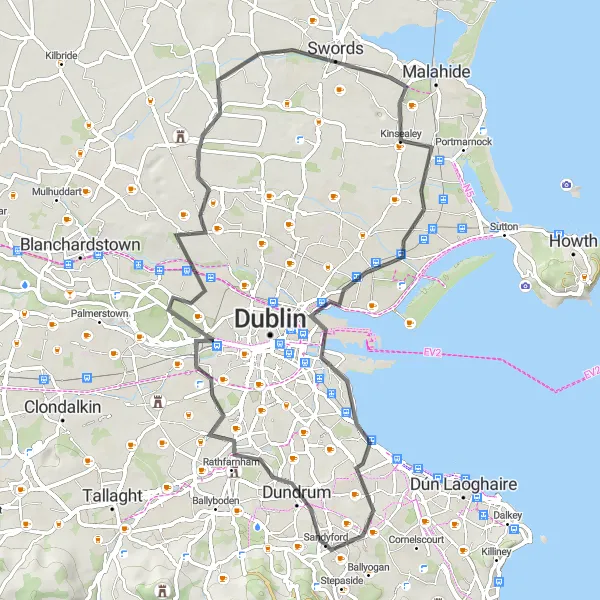 Map miniature of "Historical Dublin" cycling inspiration in Eastern and Midland, Ireland. Generated by Tarmacs.app cycling route planner