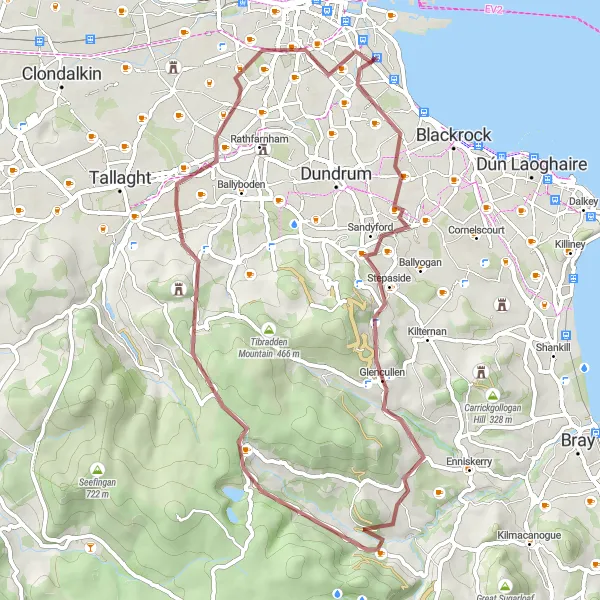 Map miniature of "The Thrilling Gravel Adventure" cycling inspiration in Eastern and Midland, Ireland. Generated by Tarmacs.app cycling route planner