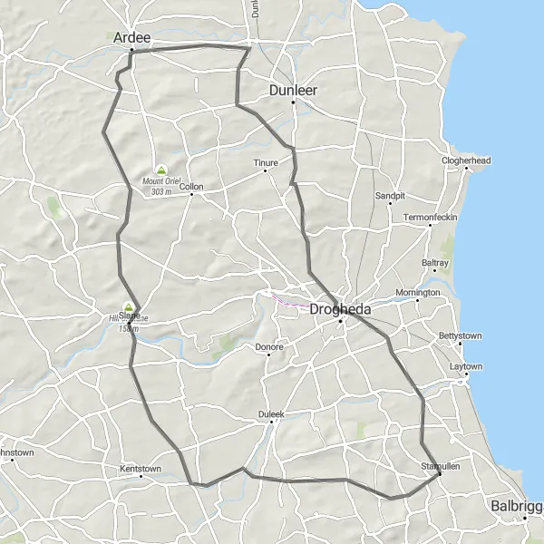 Map miniature of "Countryside Delights" cycling inspiration in Eastern and Midland, Ireland. Generated by Tarmacs.app cycling route planner