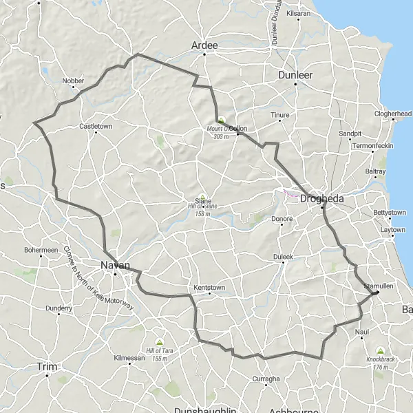 Map miniature of "Exploring Ancient Legends" cycling inspiration in Eastern and Midland, Ireland. Generated by Tarmacs.app cycling route planner