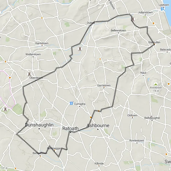 Map miniature of "Rural Escapes and Historic Treasures" cycling inspiration in Eastern and Midland, Ireland. Generated by Tarmacs.app cycling route planner