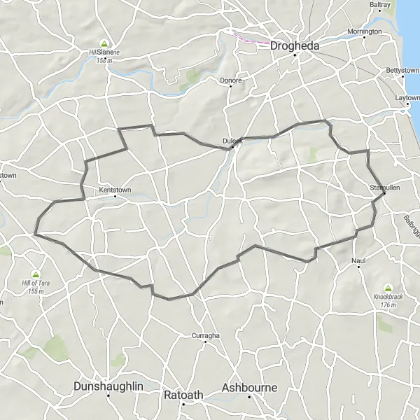 Map miniature of "Historic East Meath Route" cycling inspiration in Eastern and Midland, Ireland. Generated by Tarmacs.app cycling route planner
