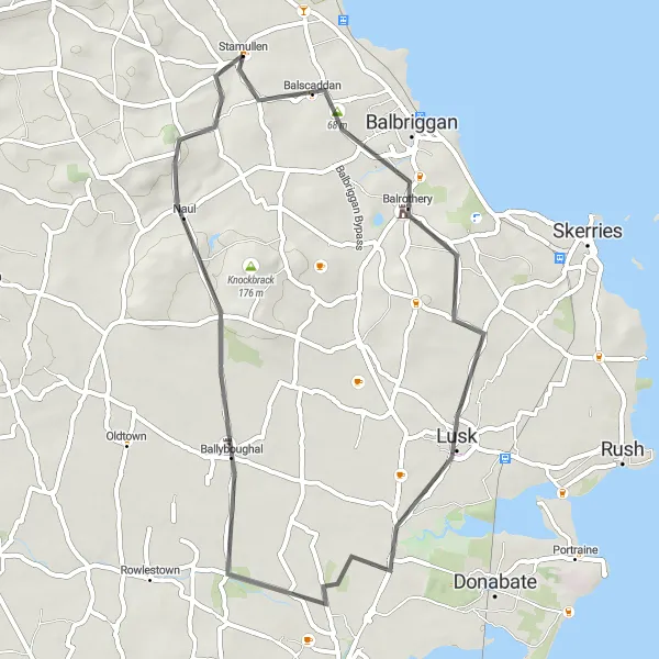 Map miniature of "Stamullen to Naul Loop" cycling inspiration in Eastern and Midland, Ireland. Generated by Tarmacs.app cycling route planner