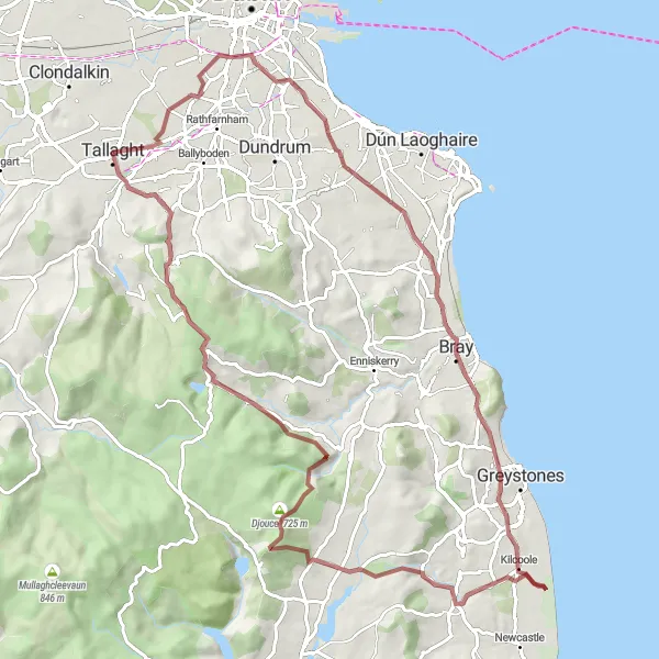 Map miniature of "The Kilcoole Exploits" cycling inspiration in Eastern and Midland, Ireland. Generated by Tarmacs.app cycling route planner