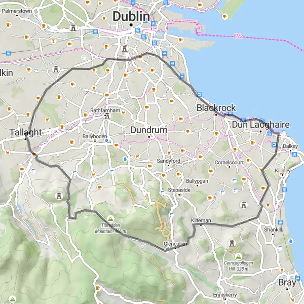 Map miniature of "Scenic Journey to Tibradden" cycling inspiration in Eastern and Midland, Ireland. Generated by Tarmacs.app cycling route planner