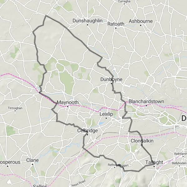 Map miniature of "Tallaght to Kilcock Adventure" cycling inspiration in Eastern and Midland, Ireland. Generated by Tarmacs.app cycling route planner