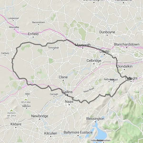 Map miniature of "The Tallaght Loop" cycling inspiration in Eastern and Midland, Ireland. Generated by Tarmacs.app cycling route planner