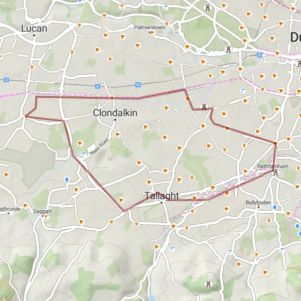 Map miniature of "Gravel Loop around Terenure" cycling inspiration in Eastern and Midland, Ireland. Generated by Tarmacs.app cycling route planner