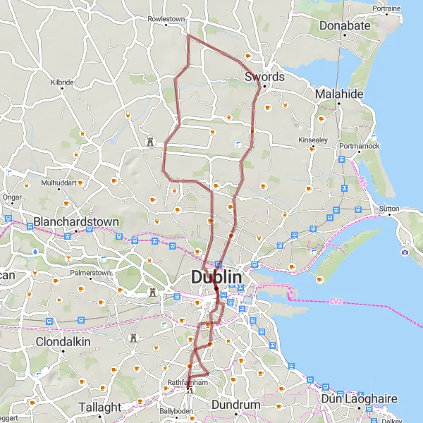 Map miniature of "Gravel Ride: Adventure through Dublin's Suburbs" cycling inspiration in Eastern and Midland, Ireland. Generated by Tarmacs.app cycling route planner