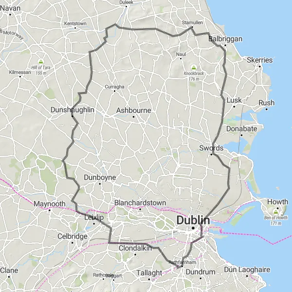 Map miniature of "The Terenure Loop" cycling inspiration in Eastern and Midland, Ireland. Generated by Tarmacs.app cycling route planner