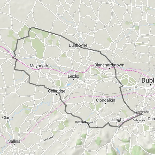 Map miniature of "Scenic Road Tripping: Explore Dublin's Western Suburbs" cycling inspiration in Eastern and Midland, Ireland. Generated by Tarmacs.app cycling route planner