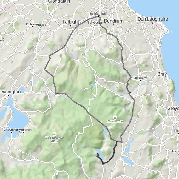 Map miniature of "Scenic Road Cycling Route near Terenure" cycling inspiration in Eastern and Midland, Ireland. Generated by Tarmacs.app cycling route planner