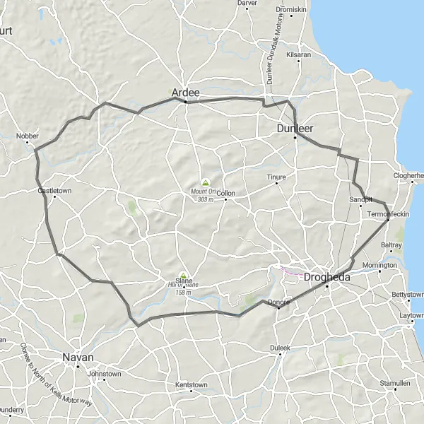 Map miniature of "Termonfeckin to Newgrange Loop" cycling inspiration in Eastern and Midland, Ireland. Generated by Tarmacs.app cycling route planner