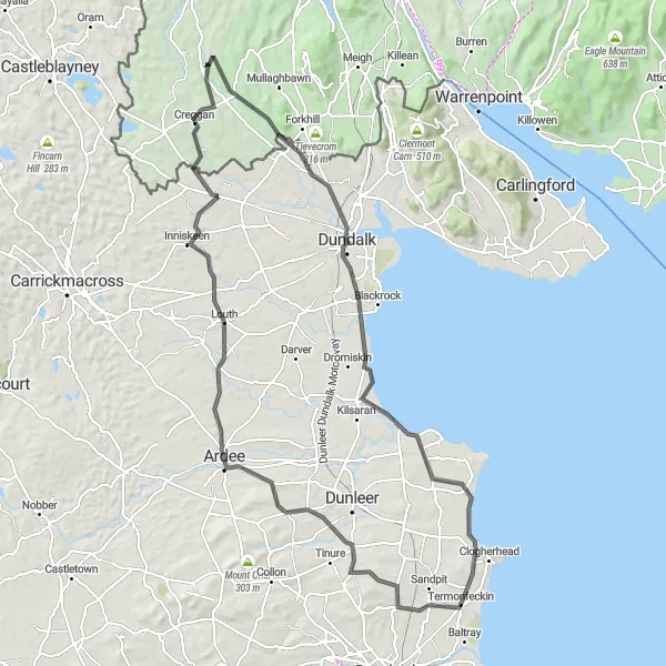 Map miniature of "Ardee Adventure" cycling inspiration in Eastern and Midland, Ireland. Generated by Tarmacs.app cycling route planner