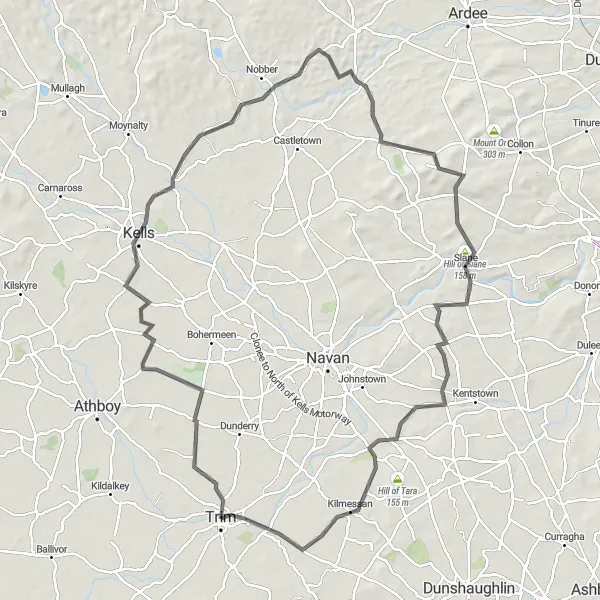 Map miniature of "Kells Historic Tour" cycling inspiration in Eastern and Midland, Ireland. Generated by Tarmacs.app cycling route planner