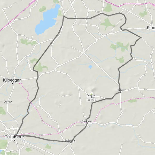 Map miniature of "Rhode Loop" cycling inspiration in Eastern and Midland, Ireland. Generated by Tarmacs.app cycling route planner