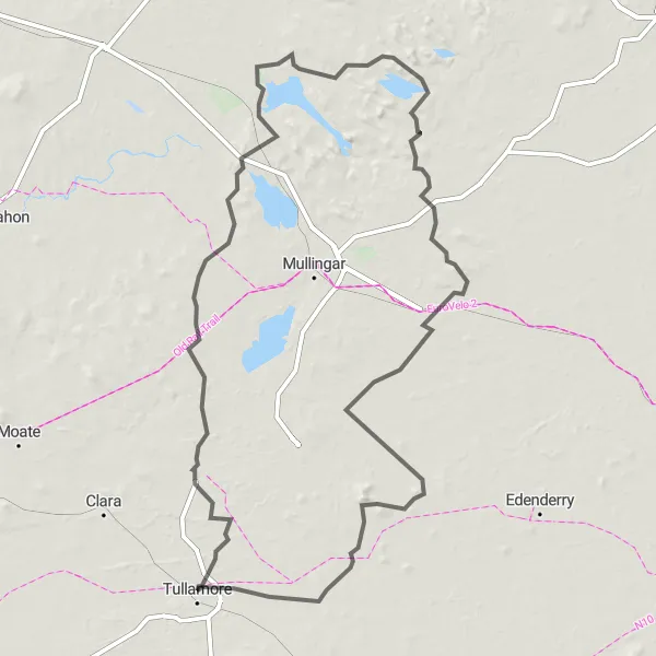 Map miniature of "Tullamore to Collinstown Loop" cycling inspiration in Eastern and Midland, Ireland. Generated by Tarmacs.app cycling route planner