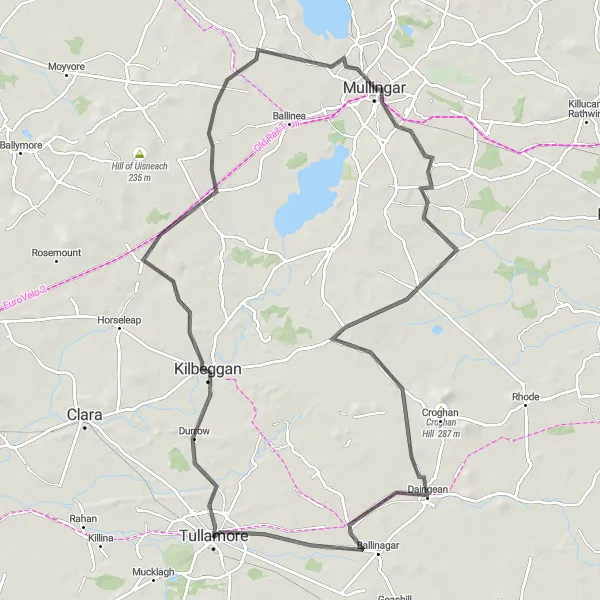 Map miniature of "Lakeland Tour" cycling inspiration in Eastern and Midland, Ireland. Generated by Tarmacs.app cycling route planner