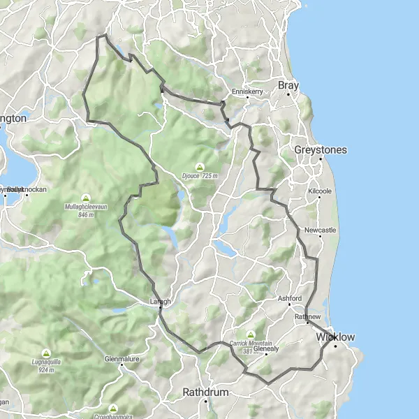 Map miniature of "Glenmacnass Waterfall Loop" cycling inspiration in Eastern and Midland, Ireland. Generated by Tarmacs.app cycling route planner