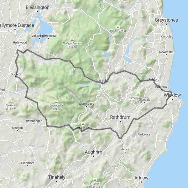 Map miniature of "Wicklow Mountain Escape" cycling inspiration in Eastern and Midland, Ireland. Generated by Tarmacs.app cycling route planner