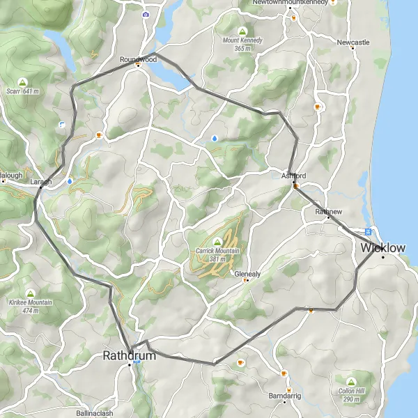 Map miniature of "Enchanting Wicklow Ride" cycling inspiration in Eastern and Midland, Ireland. Generated by Tarmacs.app cycling route planner