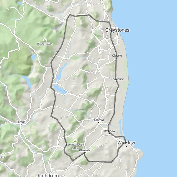 Map miniature of "Splendid Wicklow Loop" cycling inspiration in Eastern and Midland, Ireland. Generated by Tarmacs.app cycling route planner