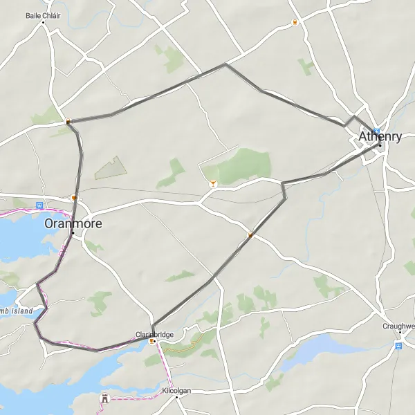 Map miniature of "Athenry to Oranmore Loop" cycling inspiration in Northern and Western, Ireland. Generated by Tarmacs.app cycling route planner