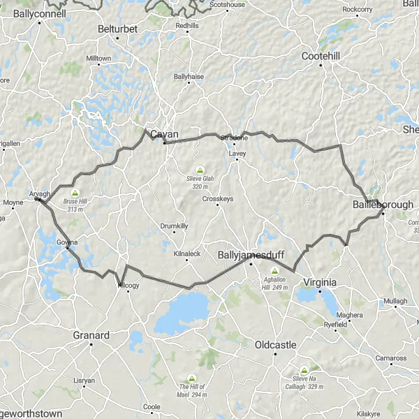 Map miniature of "Lakeside Adventure" cycling inspiration in Northern and Western, Ireland. Generated by Tarmacs.app cycling route planner